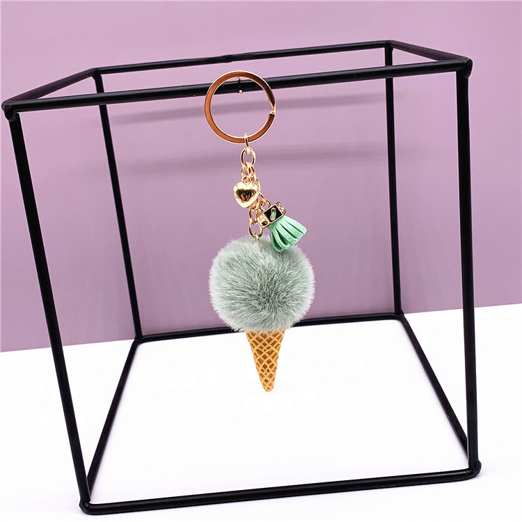 Ice Cream Key Chain Cute Bag Cartoon Plush Pendant Cone Car Key Chain Ring Hair Ball Creative Gift