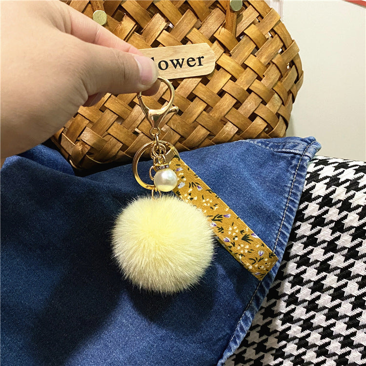 Creative Floral Ribbon Key Chain Cute Plush Bag Pendant Small Fresh Pearl Car Key Chain Accessories Pendant