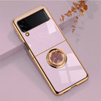Suitable For Samsung Galaxy Z Flip3 Phone Cases Z Flip3 Ring Buckle Magnetic Suction Car Plating Protective Cover
