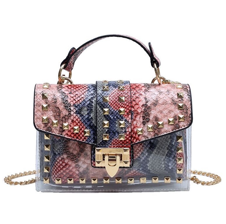 New chains rivet elegant women handbag small PU leather hasp handbag summer soft shoulder bag cross body shoulder messenger bag