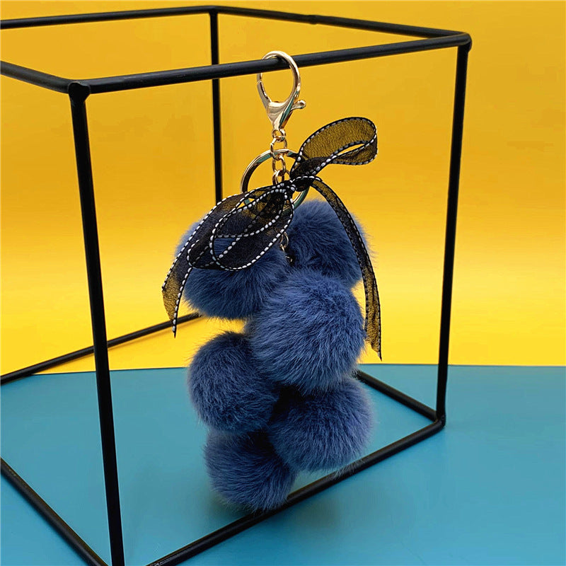 Creative Grape Fruit Key Chain Cute Bag Plush Pendant Lace Bow Hair Ball Car Key Chain Pendant