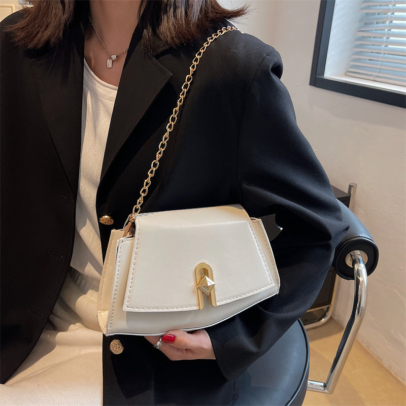 Texture Fashion Casual Shoulder Bag Female Spring New Girl Bag Lock Small Square Bag Hand-Held Messenger Bag