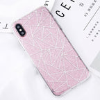 Glitter Bling Powder Phone Case For iPhone X Geometric Lines Hard PC Back Cover Cases For iPhone 8 7 6 6s Plus 5 5s SE