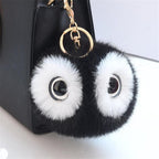 13CM Big Eyes Fluffy Rabbit Fur Ball Key Chain Cute Cartoon Panda Pompom Keychain Women Car Bag Keycover Owl Key Rings
