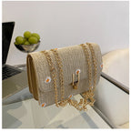Summer Bag Women's New Korean Version Lace Flower Woven Bag Versatile Chain Bag Fashion One Shoulder Messenger Bag