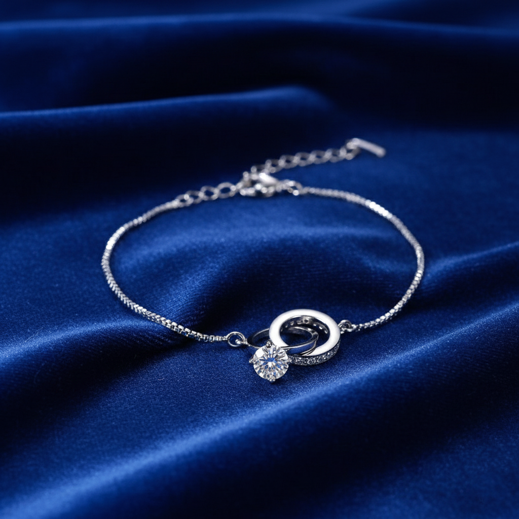 Luxury 925 Sterling Silver Brilliant Stone Interlocking ring Bracelet NYSHK