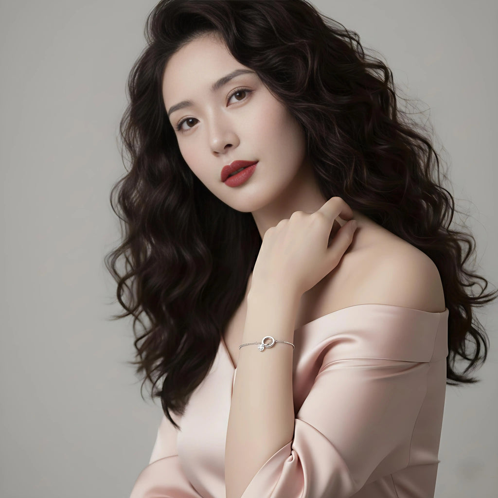 Luxury 925 Sterling Silver Brilliant Stone Interlocking ring Bracelet - NYSHK