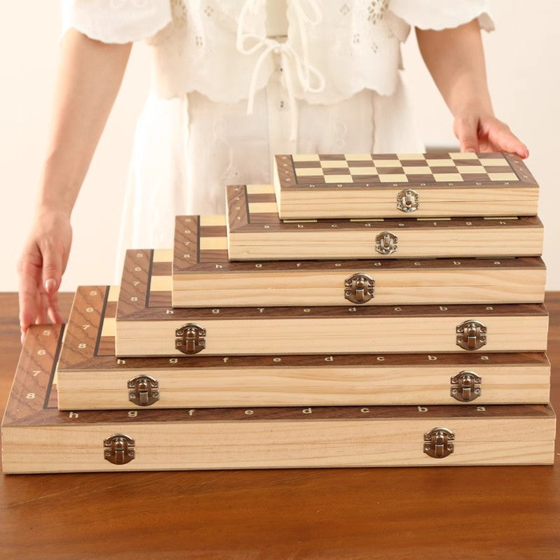 Chess Magnetic Wooden Mini Foldable Board for Kids Beginners with Small Magnetic Chess Pieces