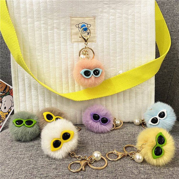 Ugly Cute Plush Key Chain Little Monster Bag Pendant Pearl Hair Ball Doll Car Key Chain Small Gift