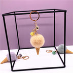 Ice Cream Key Chain Cute Bag Cartoon Plush Pendant Cone Car Key Chain Ring Hair Ball Creative Gift