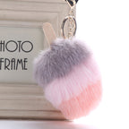 Fluffy Faux Fur Pom Pom Ice Cream Keychain Keyring Holder Cover Women Bag Charms Ornaments Pendant Jewelry Accessories