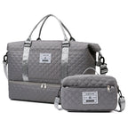 Checkered Dry-Wet Separation Sports Tote Bag Yoga Fitness Bag Large Capacity Shoe Compartment Travel Bag