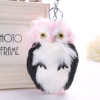 15CM Cute Fluffy Owl Keychain & Pendant Women Key Ring Holder Faux Bunny Rabbit Fur Pompoms Key Chains For Handbag 2C0268