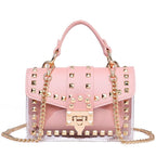 New chains rivet elegant women handbag small PU leather hasp handbag summer soft shoulder bag cross body shoulder messenger bag