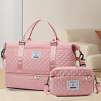 Checkered Dry-Wet Separation Sports Tote Bag Yoga Fitness Bag Large Capacity Shoe Compartment Travel Bag