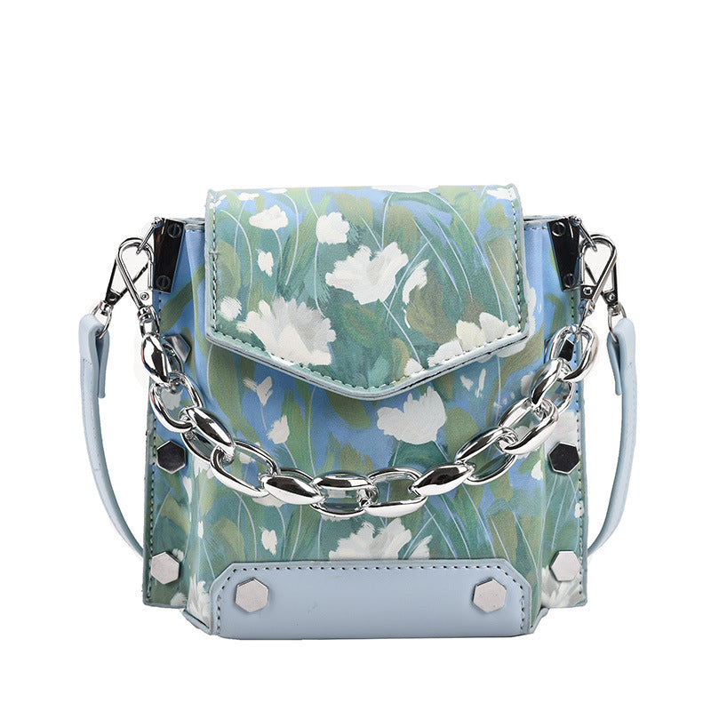 Retro Trend Shoulder Bag New Fashion Graffiti Bag Simple Chain Bag Women's Pu Messenger Bag