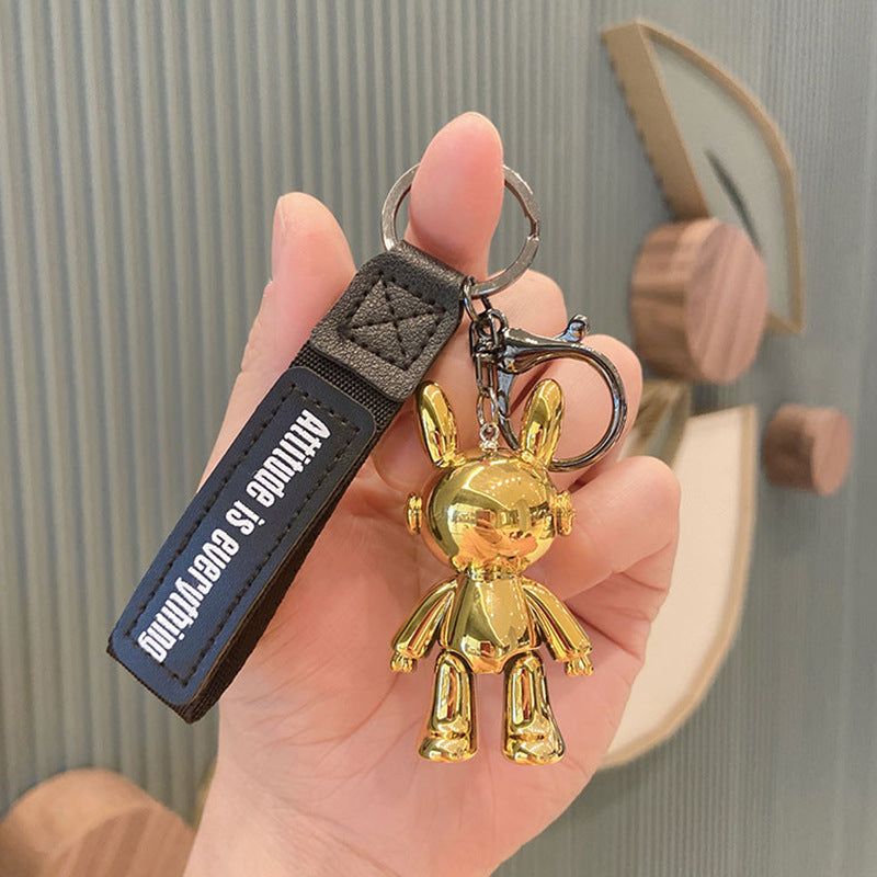 Electroplating Creative Listening Song Rabbit Key Chain Cute Doll Pendant Key Pendant Acrylic Cartoon Car Key Chain