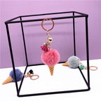 Ice Cream Key Chain Cute Bag Cartoon Plush Pendant Cone Car Key Chain Ring Hair Ball Creative Gift