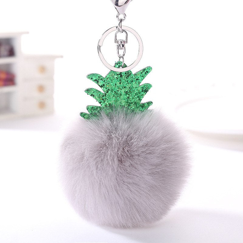 Fluffy Faux Fur Ball Pompom Keychain Women Bag Charms Christmas Tree Pineapple Key Ring Trinket Car Keyring Chains 2C0322