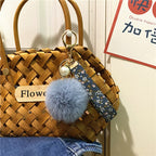 Creative Floral Ribbon Key Chain Cute Plush Bag Pendant Small Fresh Pearl Car Key Chain Accessories Pendant