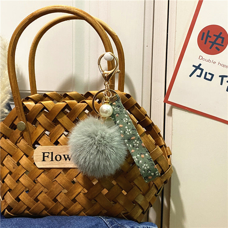 Creative Floral Ribbon Key Chain Cute Plush Bag Pendant Small Fresh Pearl Car Key Chain Accessories Pendant