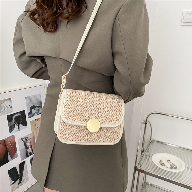 Niche Design Casual Saddle Bag Women's Summer Straw Bag Fashion Half Round Bag Korean Version All-Match Messenger Bag