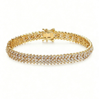 Fashion Chain Bracelet with Fishbone Zircon, Gold and Silver, Elegant Full Diamond Tennis Bracelet for Women, Mother's Day Gift