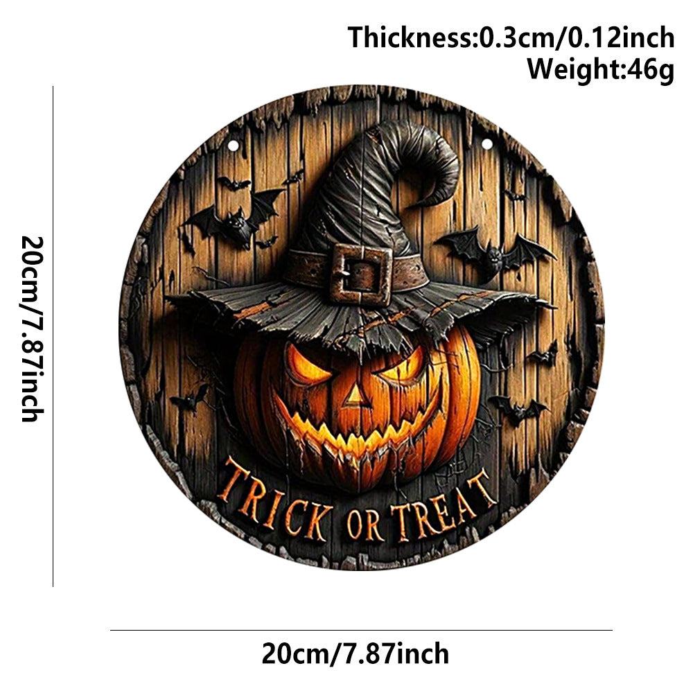Halloween Wooden Round Pumpkin Sign Plaque Door Hanging Decor for Halloween Party Wooden Front Door Sign