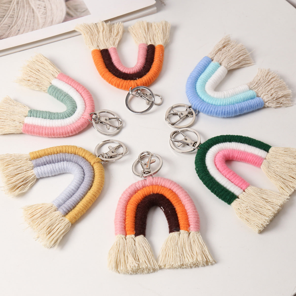 New Cotton Thread Woven Rainbow Key Chain Car Woven Lanyard Creative Men's And Women's Key Chain
