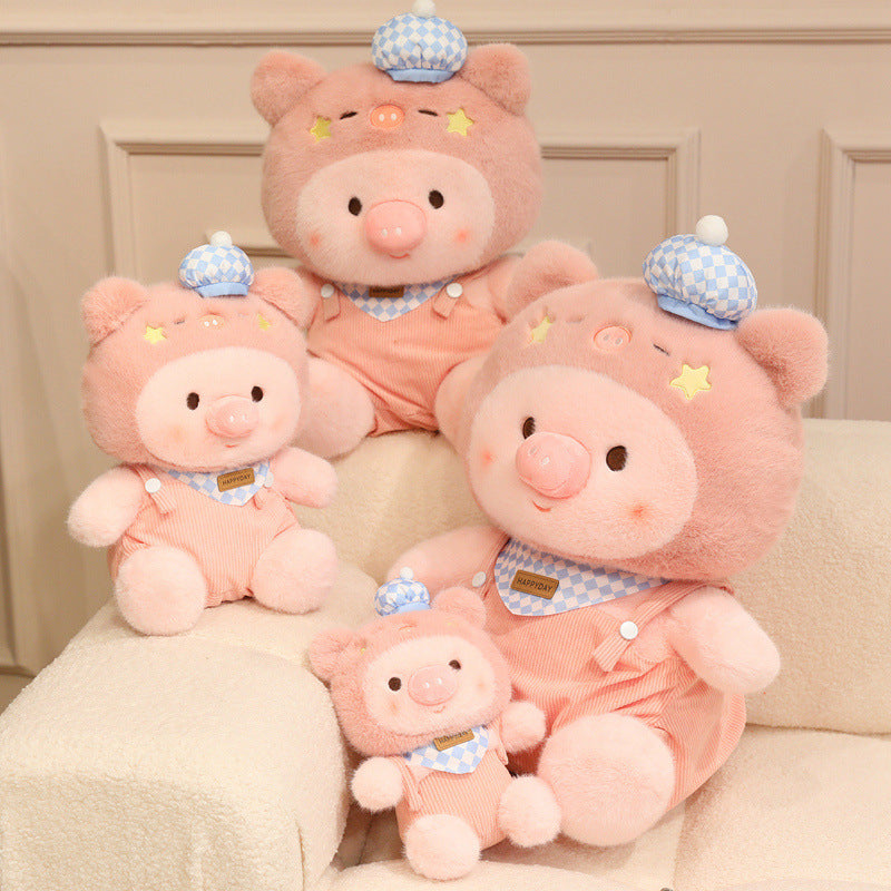 Cute Overalls Star Pig Plush Toy, Soft Comforting Doll for Kids, Adorable Pig Stuffed Animal Gift for Children