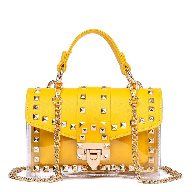 New chains rivet elegant women handbag small PU leather hasp handbag summer soft shoulder bag cross body shoulder messenger bag