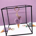 Ice Cream Key Chain Cute Bag Cartoon Plush Pendant Cone Car Key Chain Ring Hair Ball Creative Gift