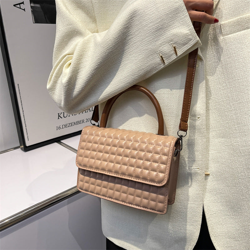 Korean Style Ribbed Shoulder Bag Women's Bag New Fashion Ladies Small Square Bag Spring Hand-Held Messenger Bag