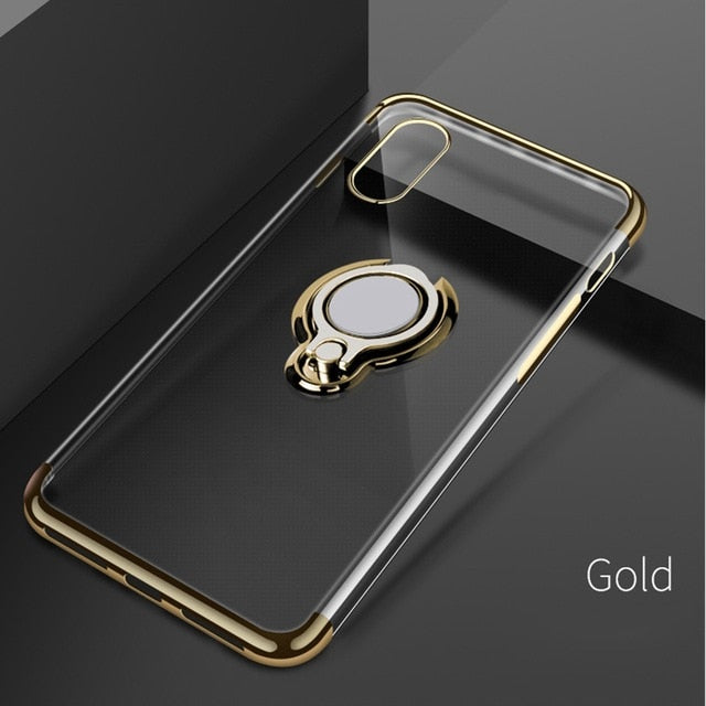 Ultra Thin Transparent Phone Case Magnetic Cases Finger Ring Holder Cover Coque