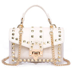 New chains rivet elegant women handbag small PU leather hasp handbag summer soft shoulder bag cross body shoulder messenger bag