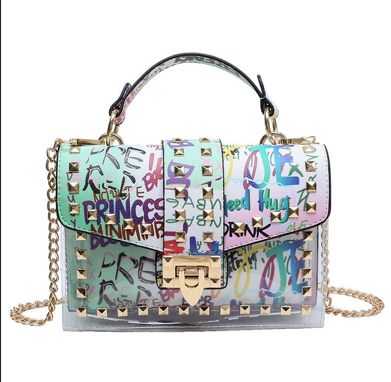 New chains rivet elegant women handbag small PU leather hasp handbag summer soft shoulder bag cross body shoulder messenger bag