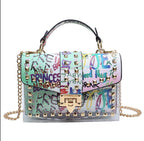New chains rivet elegant women handbag small PU leather hasp handbag summer soft shoulder bag cross body shoulder messenger bag