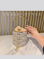 Woven Rhinestone Bucket Bag Woven Clutch Bags Women Boutique Multicolor Crystal Hollow Out Metal Purses And Handbags Wedding