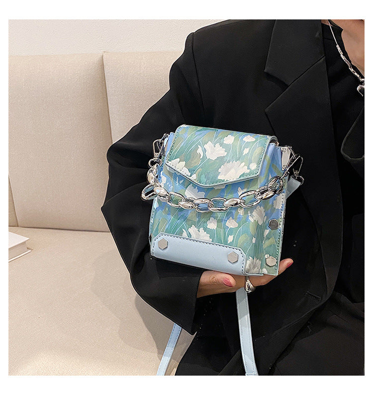 Retro Trend Shoulder Bag New Fashion Graffiti Bag Simple Chain Bag Women's Pu Messenger Bag