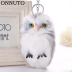 15CM Cute Fluffy Owl Keychain & Pendant Women Key Ring Holder Faux Bunny Rabbit Fur Pompoms Key Chains For Handbag 2C0268