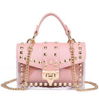 New chains rivet elegant women handbag small PU leather hasp handbag summer soft shoulder bag cross body shoulder messenger bag