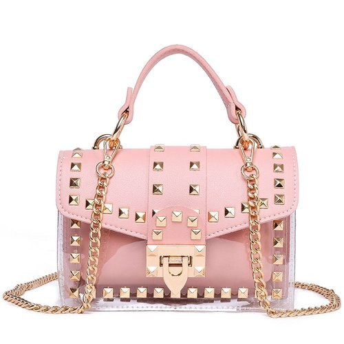 New chains rivet elegant women handbag small PU leather hasp handbag summer soft shoulder bag cross body shoulder messenger bag