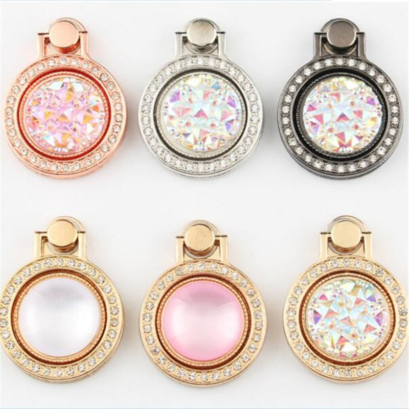 UVR Round Metal Diamond Finger Ring Smartphone Stand Holder Mobile Phone Holder Stand For iPhone Huawei All Smart Phone Sticker