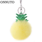 Fluffy Faux Fur Ball Pompom Keychain Women Bag Charms Christmas Tree Pineapple Key Ring Trinket Car Keyring Chains 2C0322