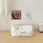 Cute Bow Flower Quilting Cotton Makeup Bag Women Zipper Cosmetic Organizer Female Cloth Handbag Portable Toiletry Case for Girls