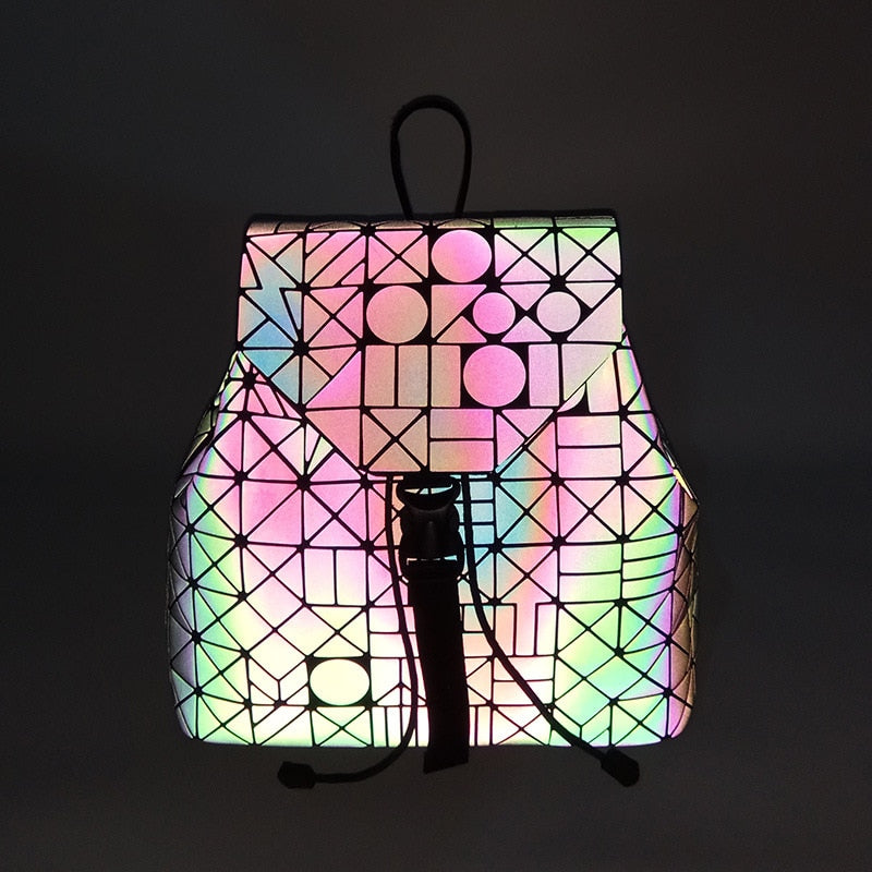 Luminous Geometric Plaid Backpacks for Women
