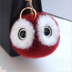 13CM Big Eyes Fluffy Rabbit Fur Ball Key Chain Cute Cartoon Panda Pompom Keychain Women Car Bag Keycover Owl Key Rings