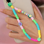 Go2Boho Mobile Phone Lanyard Heishi Disc Beads Crystal Bead Chain For Phone Smile Chains LOVE Letter String Wristband
