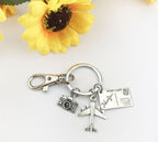 Travel Postcard Keychain, Plane Key Chain, Camera Key Chains, Wanderlust Keyring, Photography Key Clips Gift for Traveller Charm