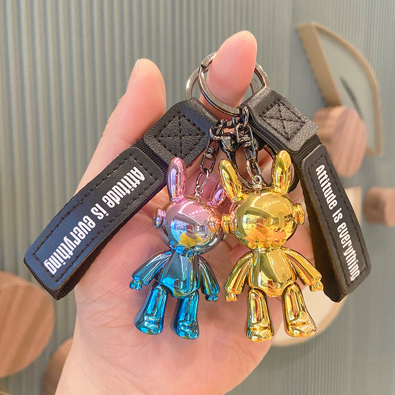 Electroplating Creative Listening Song Rabbit Key Chain Cute Doll Pendant Key Pendant Acrylic Cartoon Car Key Chain